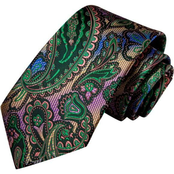 Silk paisley tie set for men with pocket square cufflinks formal wedding busines - Picture 4 of 7